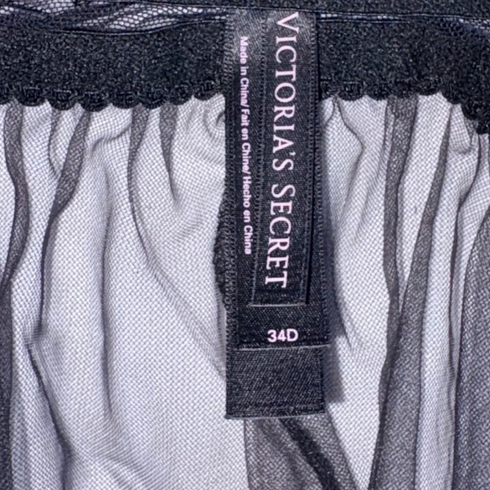 Victoria's Secret Babydoll Lingerie 34D Black Excellent Mesh Lace Ruffle Trim